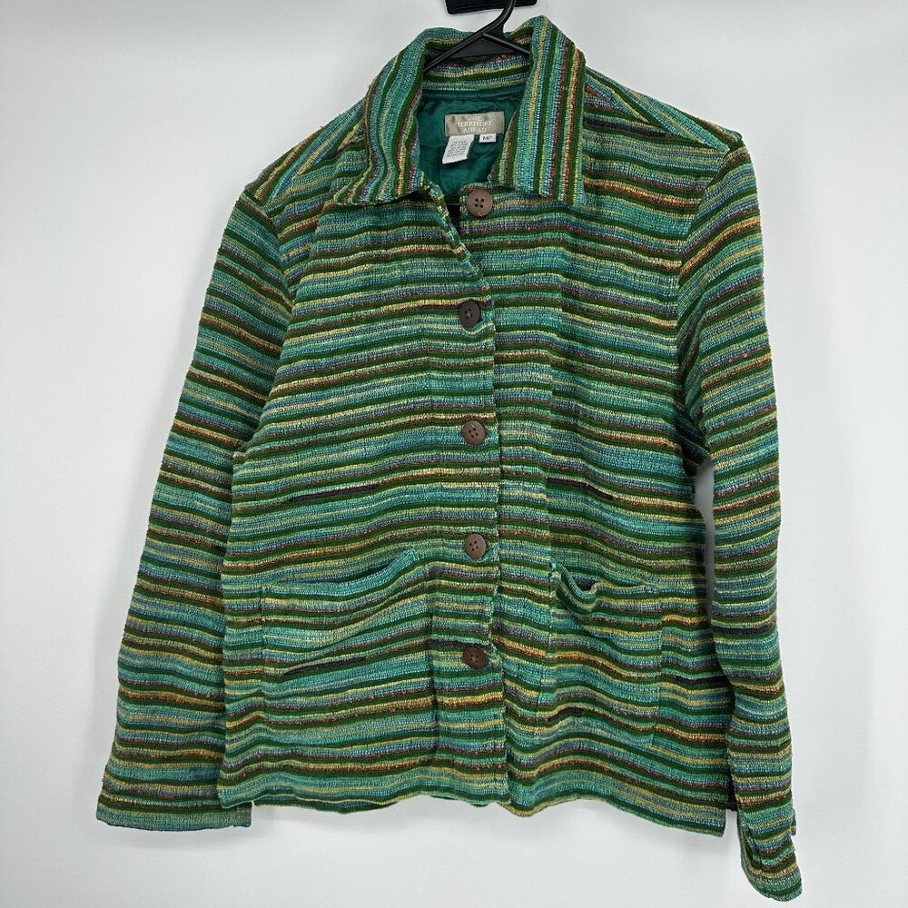 The Territory Ahead Green Tweed Jacket‎ Size Medium Petite Green Blue Stripes